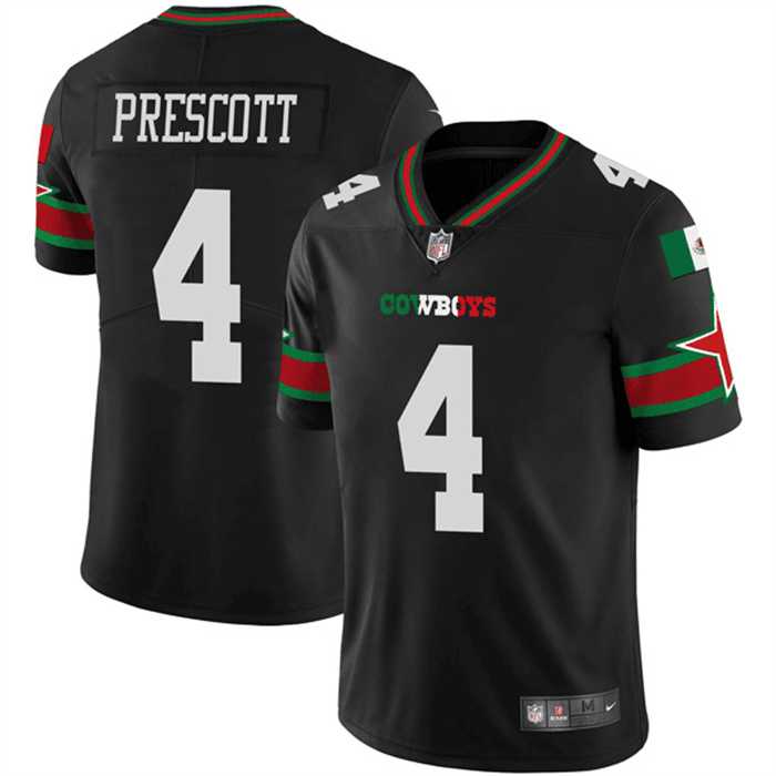 Mens Dallas Cowboys #4 Dak Prescott Black Mexico Vapor Limited Stitched Jersey Dzhi